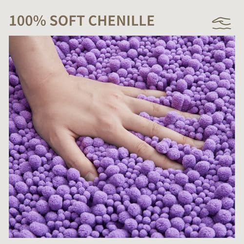 Bathroom Rugs Non Slip Washable 70x24, Extra Thick Soft Chenille Absorbent Bath Mat, High Density Barrier Non Slip Backing, Quick Dry Plush Shaggy Floor Carpet for Tub&Shower, Purple