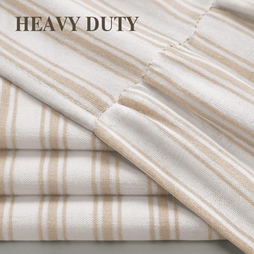 Farmhouse Shower Curtain Ruffle Linen White-Beige Stripe 72"W x 72"L