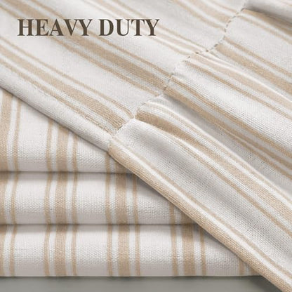 Farmhouse Shower Curtain Ruffle Linen White-Beige Stripe 72"W x 72"L