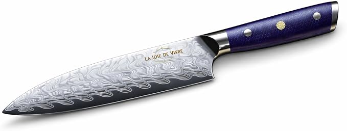 AUS-10 Damascus Chef Knife – 8 Inch Japanese Kitchen Knife, 67-Layer Steel, Ultra-Sharp Blade, Ergonomic Blue Resin Handle, Gift Box Included