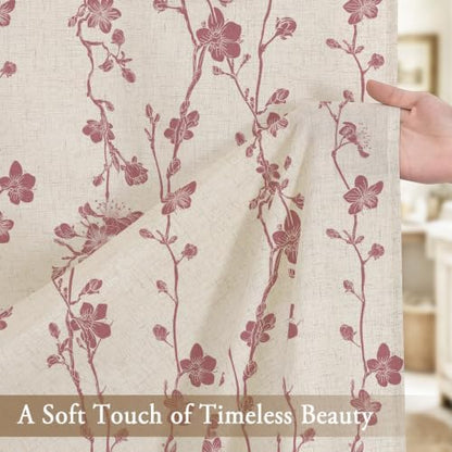 Gibelle Pink Farmhouse Linen Shower Curtain, Boho Floral Fabric, 36 x 72