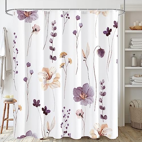Gibelle Plum Beige Beige Watercolor Floral Fabric Shower Curtain, 72x78