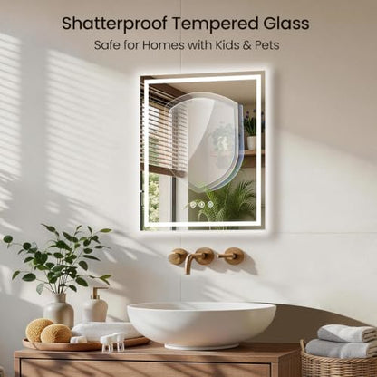 24"x30" LED Bathroom Mirror with Anti-Fog, Backlit & Front Lights, Memory