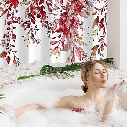 Gibelle Burgundy Eucalyptus Shower Curtain, Watercolor Floral Print, 72x84