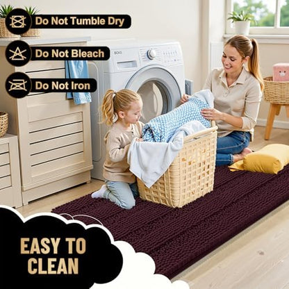 OLANLY Thick Small Bathroom Rugs 24x16, Chenille Bath Rugs, Black Cherry