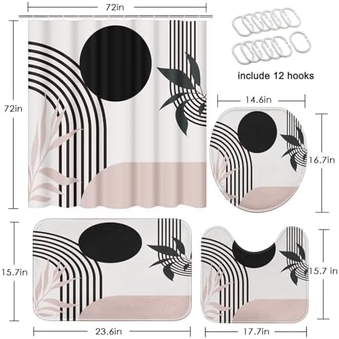 Bathroom Sets with Shower Curtain and Rugs, 4 Pcs, Mid Boho