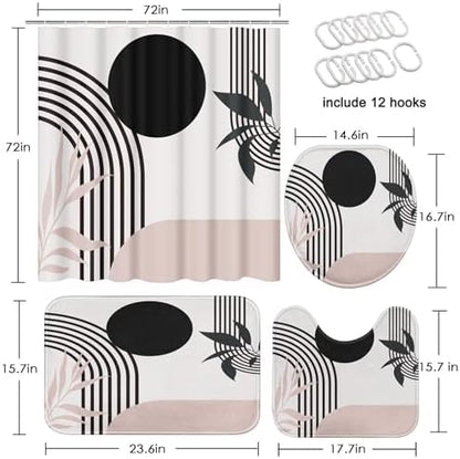 Bathroom Sets with Shower Curtain and Rugs, 4 Pcs, Mid Boho