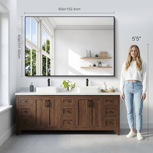 DESBING Black Bathroom Mirror for Wall, 60x40 Inch Rectangle Mirrors with Metal Frame, Modern Vanity Wall Mirror Decor for Entryway Hangs, Bathroom Living Room Horizontal or Vertical