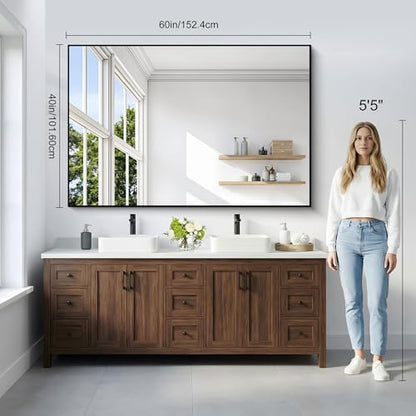 DESBING Black Bathroom Mirror for Wall, 60x40 Inch Rectangle Mirrors with Metal Frame, Modern Vanity Wall Mirror Decor for Entryway Hangs, Bathroom Living Room Horizontal or Vertical