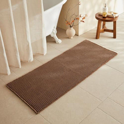 TYUU Waffle Runner Rug Bathroom, Long Boho Bath Mat, 60x24 Mocha