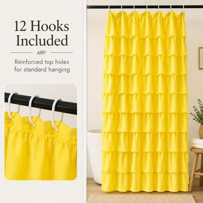 Yellow Shower Curtains for Bathroom, 36x72 Inch, Cascading Tiered Ruffles