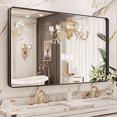 LOAAO 50X30 Inch Black Bathroom Mirror Metal Framed