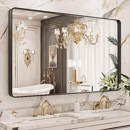 LOAAO 50X30 Inch Black Bathroom Mirror Metal Framed