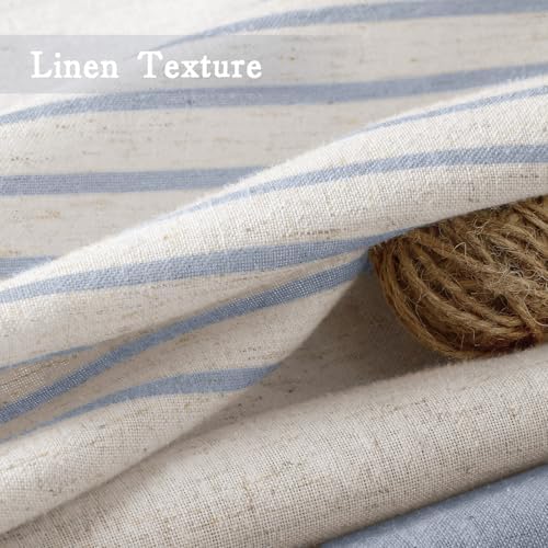 Light Blue Coastal Ocean Linen Striped Shower Curtain with Tassel 72W X 72L