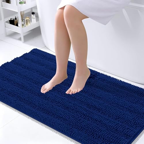 OLANLY Thick Large Bathroom Rugs 45x27, Soft Chenille Bath Rugs, Navy