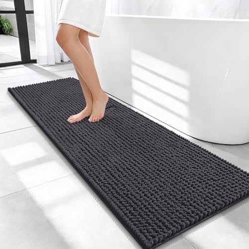 OLANLY Thick Chenille Bathroom Runner Rugs Mats 47x17, Dark Grey