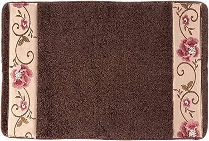 Zahari Home Larrisa Floral Bathroom Rug Luxury Bath Rug Washable Contemporary Decor Beautiful Shower Mat Unique Design Stylish Non Slip Shower Mat Flower Bath Rug Bath Shower Tub Decor