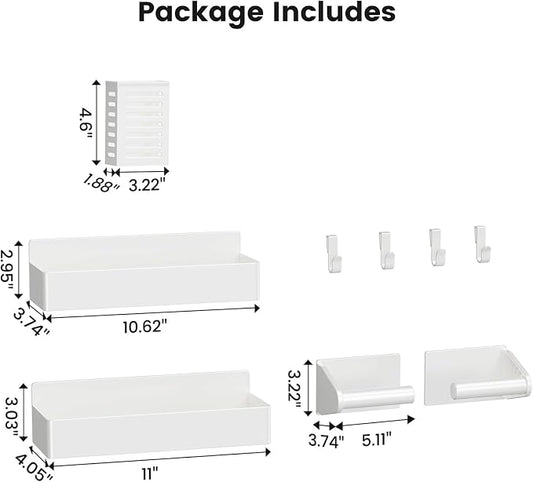Mystozer Magnetic Spice Rack for Refrigerator,2 Pack Magnetic Shelf and 1Pack Paper Towel Holder and 1 Pack Utensils Rack,Fridge Organizers and Storage White(4 Pack)