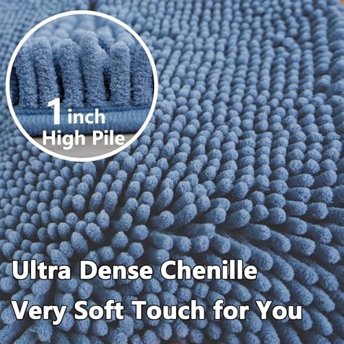Bathroom Rugs Chenille, Extra Thick and Absorbent, Non-Slip, Machine Washable, Dry Quckily, Soft Cozy Plush, Used Under Shower Bathtub and Sink, Bath mat Sets Fog Blue