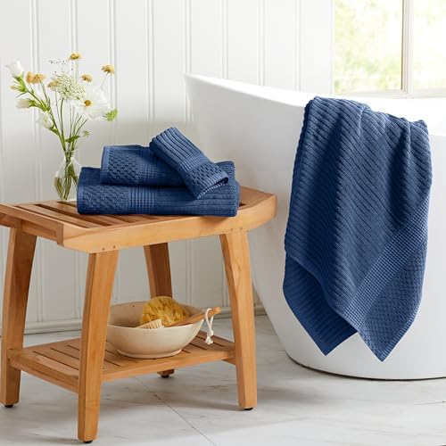 Springtree Home 100% Cotton Bath Towel Set | 6-Piece Set | Textured | Navy