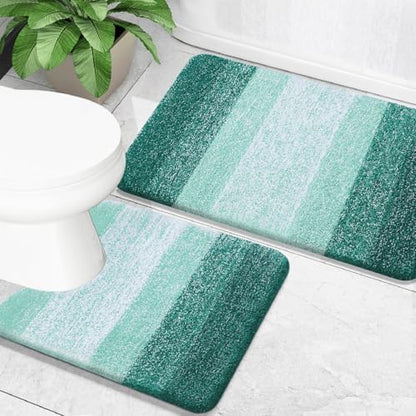 OLANLY Micorfiber Bathroom Rug Set 2 Piece, 24"x16"+U-Shaped 24"x20"