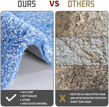 Yimobra Bath Rugs for Bathroom 32X20, Ultra Soft and Water Absorbent Bath Mats, Non Slip Plush Shower Mat Outside, Microfiber Thick Matts for Bathroom Floor/Tub, Machine Washable, Blue and White