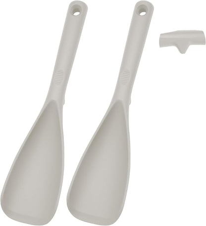 12.6" Extra Long Silicone Spatula Spoon for Nonstick Cookware, Seamless One-Piece Design Cooking Spoon with Built-in Tool Rest for Mixing, Scoop and Scrape, Dishwasher Safe, 2 Pack, Khaki