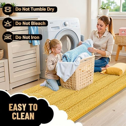 OLANLY Thick Bathroom Runner Rugs 59x24, Chenille Long Bath Rugs, Yellow