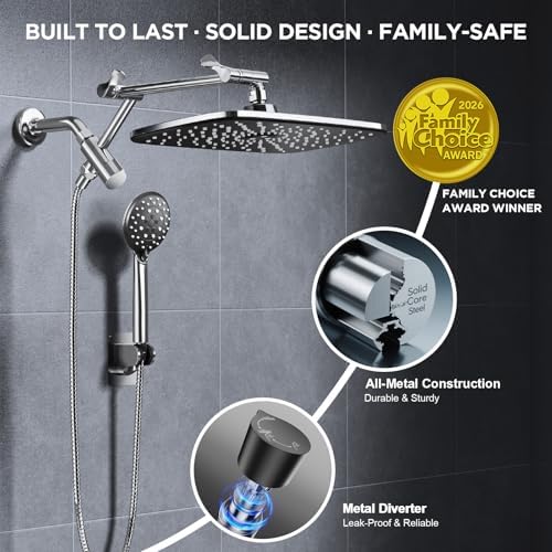 Veken 11.8" High Pressure Shower Head with Handheld, Metal Core Fittings