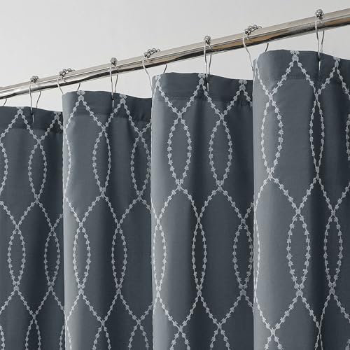OVZME Dark Grey Shower Curtain for Bathroom, Puff Printed Textured Shower Curtain with Tassels, Rustic Geometry Heavy Duty Vintage Country Bathroom Curtain, Water Resistant Fabric, 72Wx72L Inches