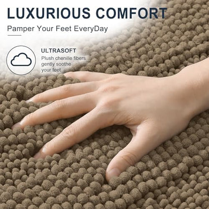 Smiry Thick Small Chenille Bathroom Rugs 24x16, Absorbent Bath Mat, Tan