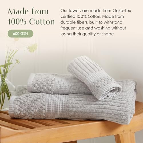 Springtree Home 100% Cotton Bath Towel Set | 6-Piece Set | Textured | Grey