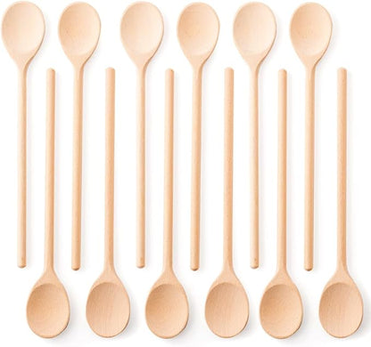 10 Inch Handcrafted Wooden Spoons for Cooking - Set of 12 Premium Cooking Utensils Set with Spoon Rest, Ideal for Wood Craft Projects, Wooden Craft Spoon, Craft Spoon, Wood Craft Set