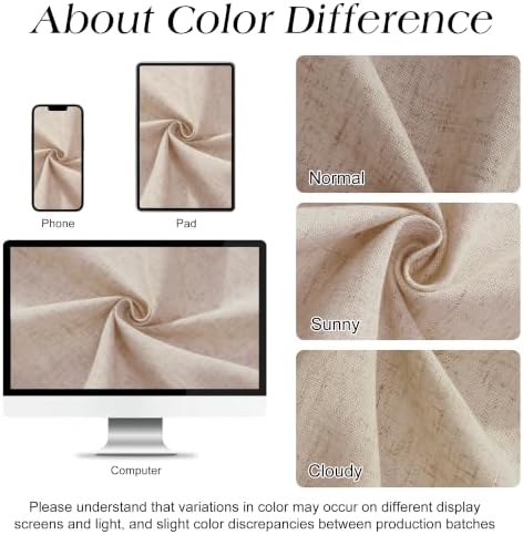 Naturoom Linen Shower Curtain 80 Inch Long for Bathroom Cream Beige 1 Panel
