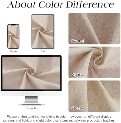 Naturoom Linen Shower Curtain 80 Inch Long for Bathroom Cream Beige 1 Panel