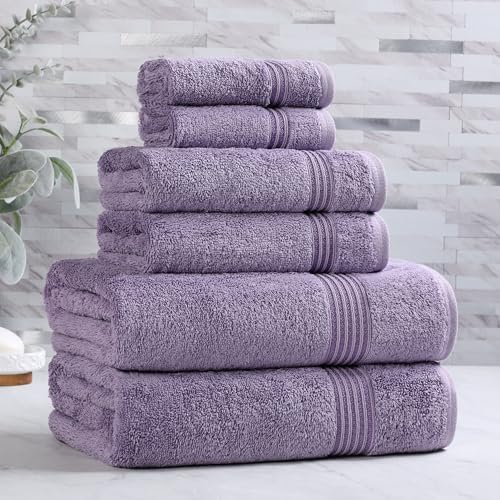 SUPERIOR Egyptian Cotton 6-Piece Towel Set, Bathroom Essentials, Towels for Bathroom, Apartment, Airbnb, Guest Bath, Face, Hand, Bath Towels, Washcloths, Absorbent, Fast Drying, Royal Purple