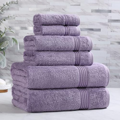 SUPERIOR Egyptian Cotton 6-Piece Towel Set, Bathroom Essentials, Towels for Bathroom, Apartment, Airbnb, Guest Bath, Face, Hand, Bath Towels, Washcloths, Absorbent, Fast Drying, Royal Purple