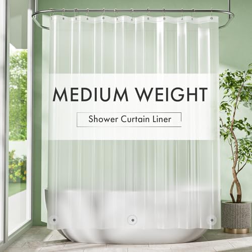 Amazer Plastic Shower Curtain Liner with Magnets, 72x72 Frosted Shower Liner PEVA Waterproof Inside Shower Curtains Liner for Bathroom with Rustproof Grommet