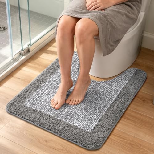 Toilet Rug U-Shaped 24x19 Washable Non Slip, Soft Bath Mat Light Grey
