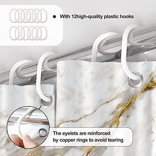 AWERT Abstract Minimalism White and Gold Ink Art Marble Shower Curtain for Bathroom Modern High Definition Printing Waterproof Shower Curtain with Hooks Bathroom Decor 72x84 inch