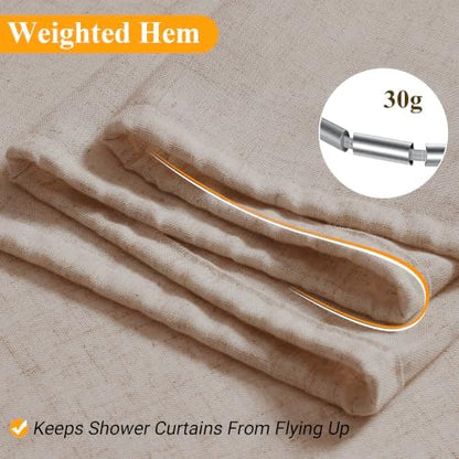 Naturoom Linen Shower Curtain 80 Inch Long for Bathroom Cream Beige 1 Panel