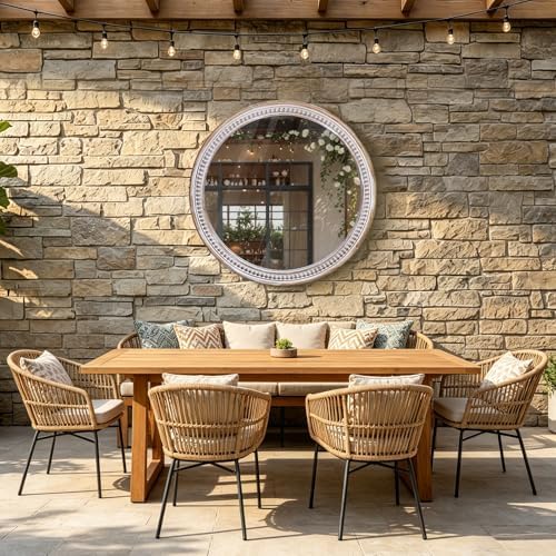 30 Inch Round Wood Mirror, Rustic Farmhouse Wall Mirrors for Bathroom
