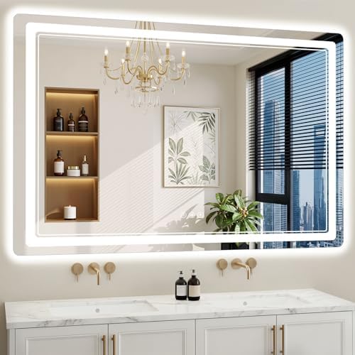 40"x60" LED Bathroom Mirror with Lights, Backlit + Front Lit, Anti-Fog, Lighted Bathroom Mirror for Wall, HD Shatterproof Tempered Glass, Dimmable, Memory Function (Horizontal/Vertical)