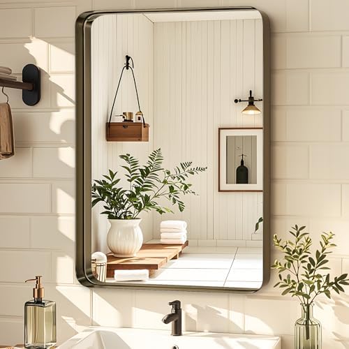 Fabuday Bathroom Wall Mirror 32x24 Inch - Bronze Metal Frame Over Sink Mirror for Bathroom, Rustic Bathroom Mirrors for Bedroom, Farmhouse, Hallway, Living Room Decor, Horizontal or Vertical Hanging