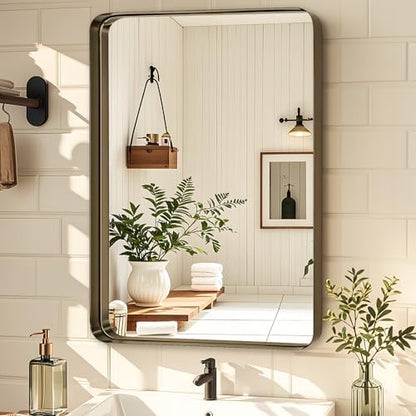 Fabuday Bathroom Wall Mirror 32x24 Inch - Bronze Metal Frame Over Sink Mirror for Bathroom, Rustic Bathroom Mirrors for Bedroom, Farmhouse, Hallway, Living Room Decor, Horizontal or Vertical Hanging