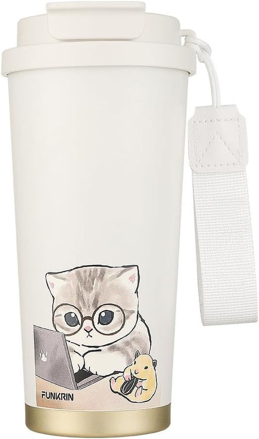 Funkrin Coffee Travel Mug with Flip Lid, 16oz Insulated Tumbler Cup with Ceramic Coating, Double Wall Vacuum Leak-Proof Tumbler for Office School Party Camping