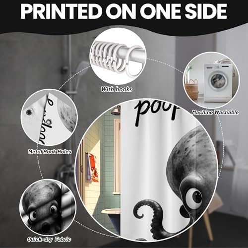 Small Stall Shower Curtain Rv Black and White Octopus, 36 x 72 Inchs