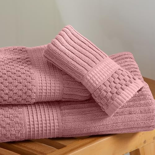 Springtree Home 100% Cotton Bath Towel Set | 6-Piece Set | Textured | Rose