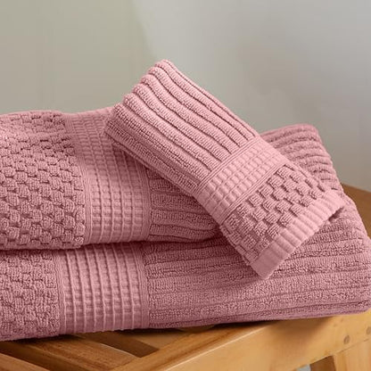 Springtree Home 100% Cotton Bath Towel Set | 6-Piece Set | Textured | Rose