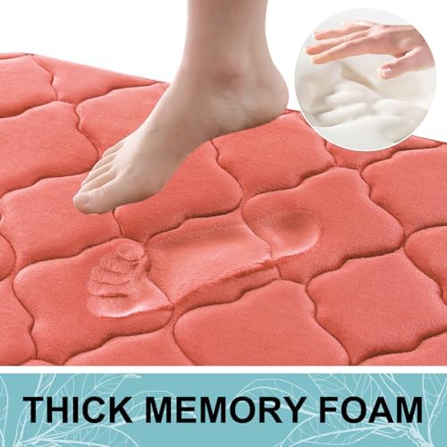 OLANLY Memory Foam Bath Mat Rug 24x16, Ultra Soft Bathroom Rugs, Coral